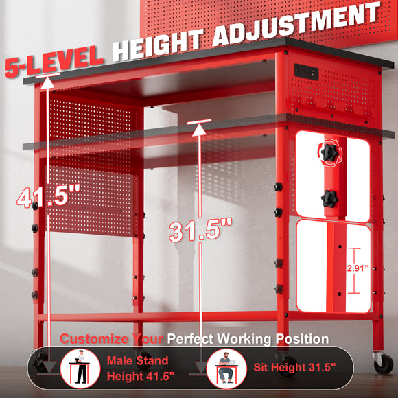 Ferreteriai 47" Heavy Duty Workbench with Power Outlet & USB-C, Exclusive Red Side Battery Holder