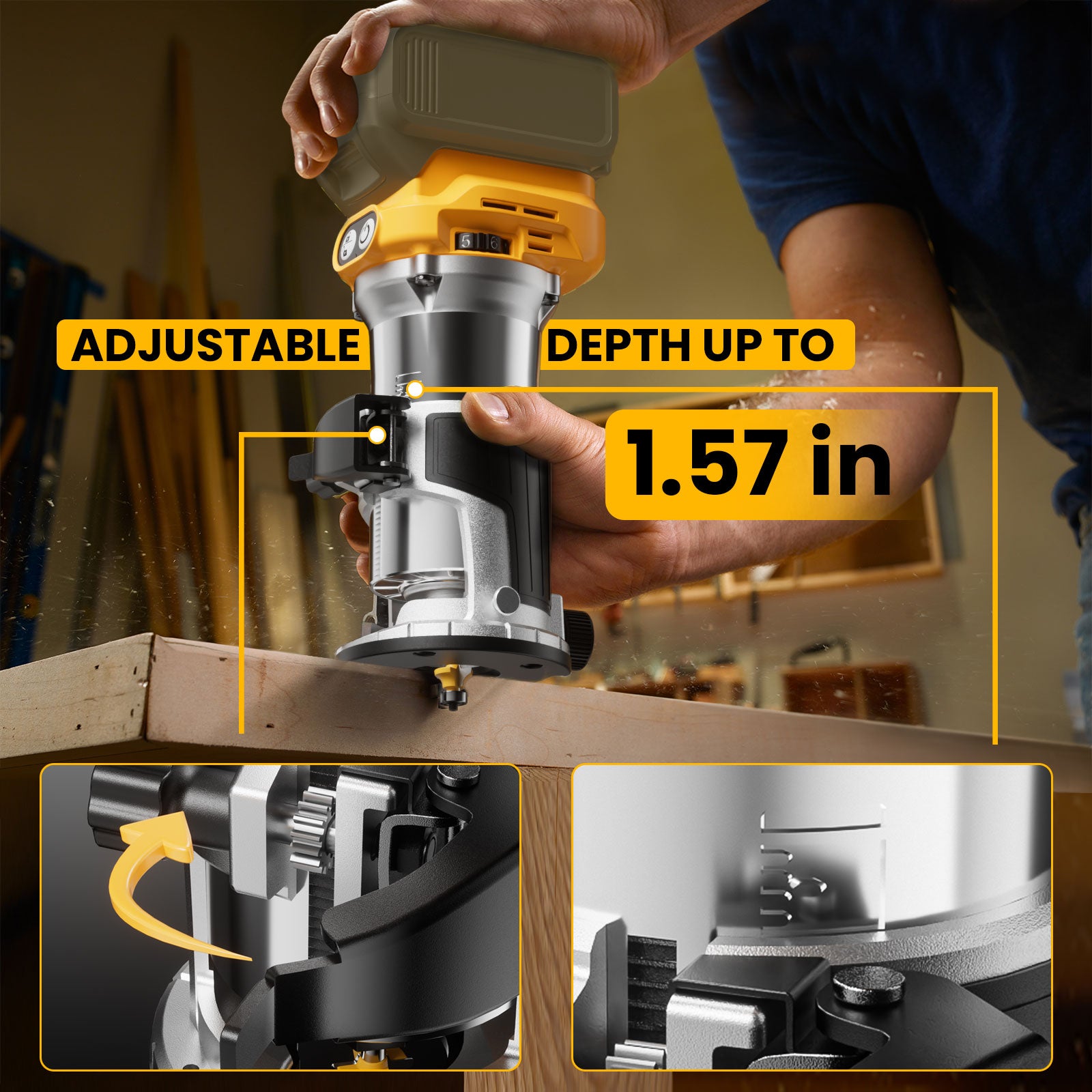 Cordless Compact Router Compatible with DeWalt 20V Battery (Bare Tool)