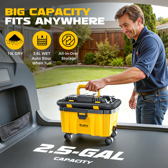 Ecarke 2.5-Gal 3-in-1 Cordless Wet/Dry Vacuum for DeWalt 20V Batteries (No Battery)