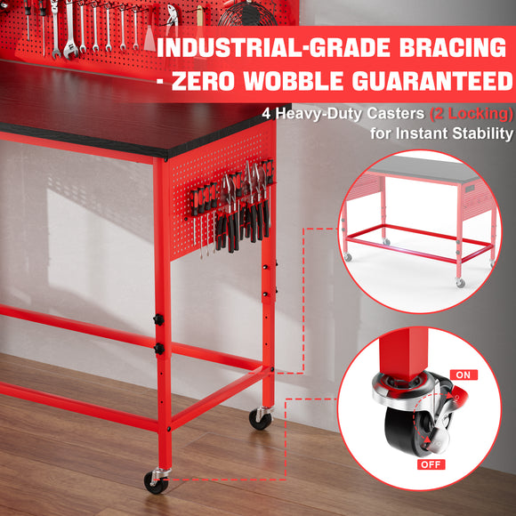 Ferreteriai 47" Heavy Duty Workbench with Power Outlet & USB-C, Exclusive Red Side Battery Holder