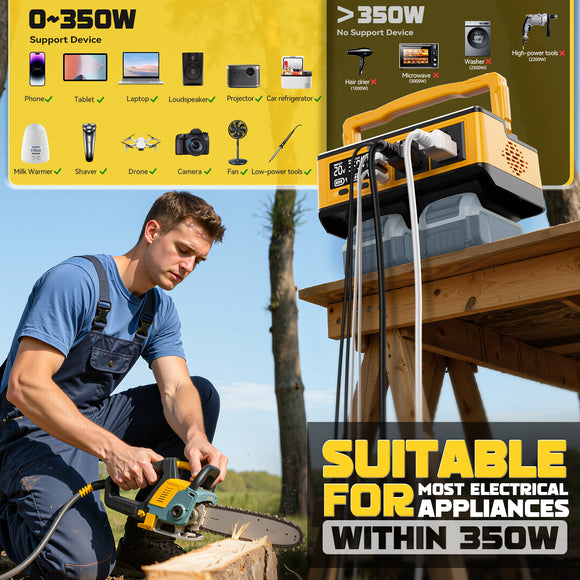 LIVOWALNY 350W Portable Generator DC 20V to AC 110-120V Power Inverter,350W Power Station Compatible with Dewalt