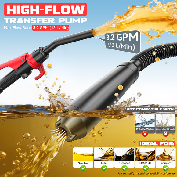 Ecarke 3.2GPM Cordless Fuel Transfer Pump, Compatible with DeWalt 20V Milwaukee 18V Battery (Without Battery)