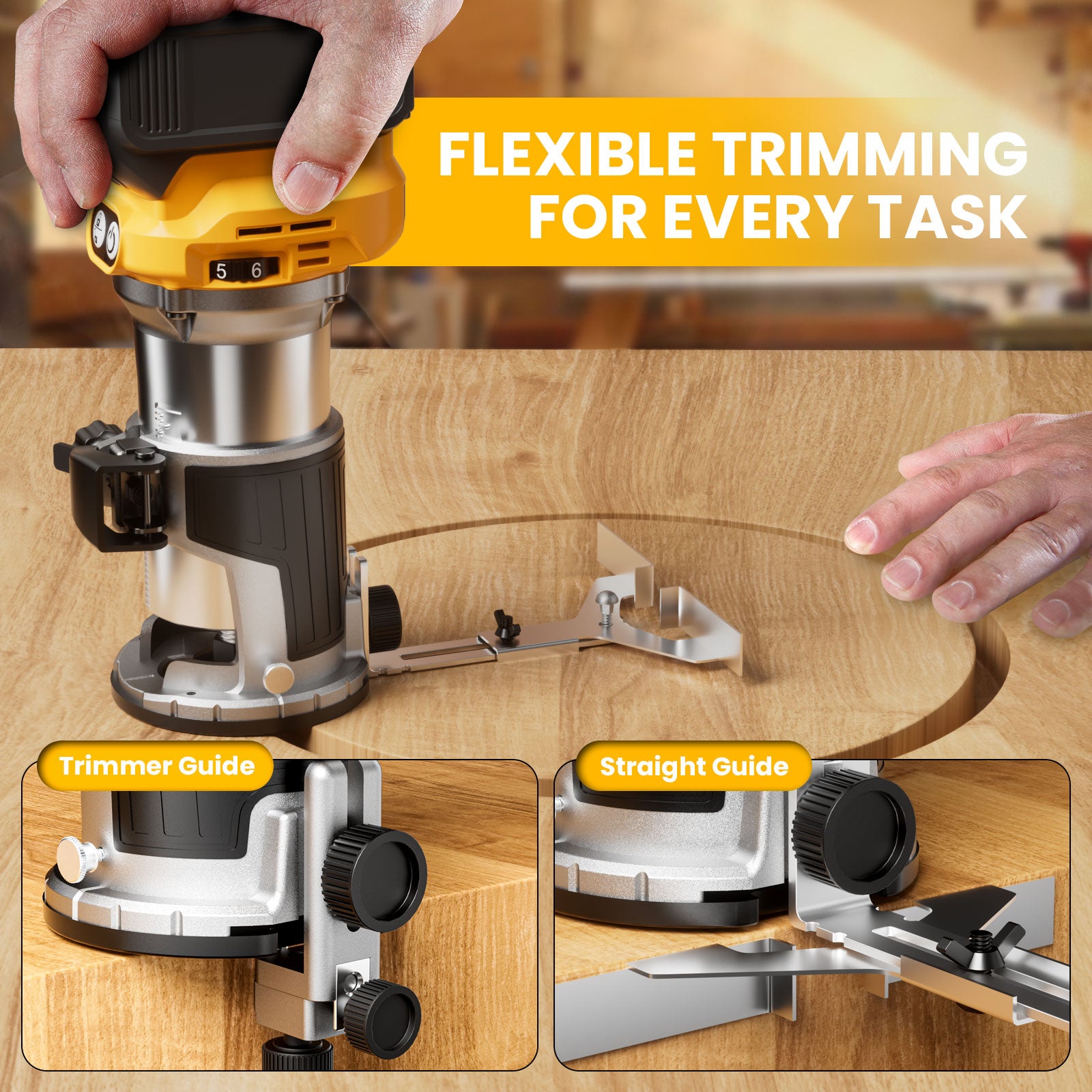 Cordless Compact Router Compatible with DeWalt 20V Battery (Bare Tool)