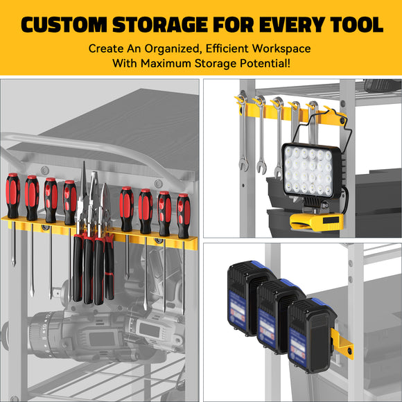 Workbench with Pegboard for DeWalt Tools, Livowalny Work Bench Power Tools Organizer Cart Garage Storage with Wheels & Power Outlets