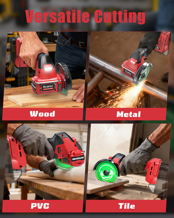 Ecarke Cordless Cut Off Tool Compatible with Milwaukee 18V Battery, 4" Circular Saw Brushless Motor with Blades, 18000 RPM Mini Cut Off Tool Kit for Wood/Metal/Plastic/Tile/Stone Cutting, NO BATTERY