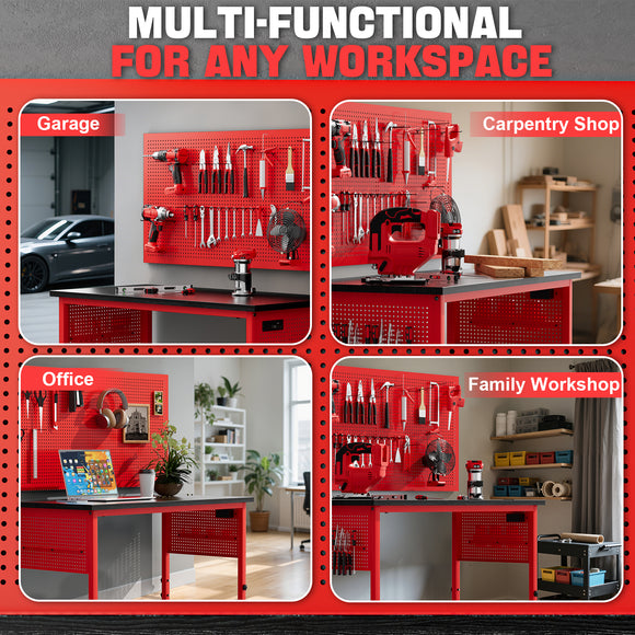 Ferreteriai 47" Heavy Duty Workbench with Power Outlet & USB-C, Exclusive Red Side Battery Holder