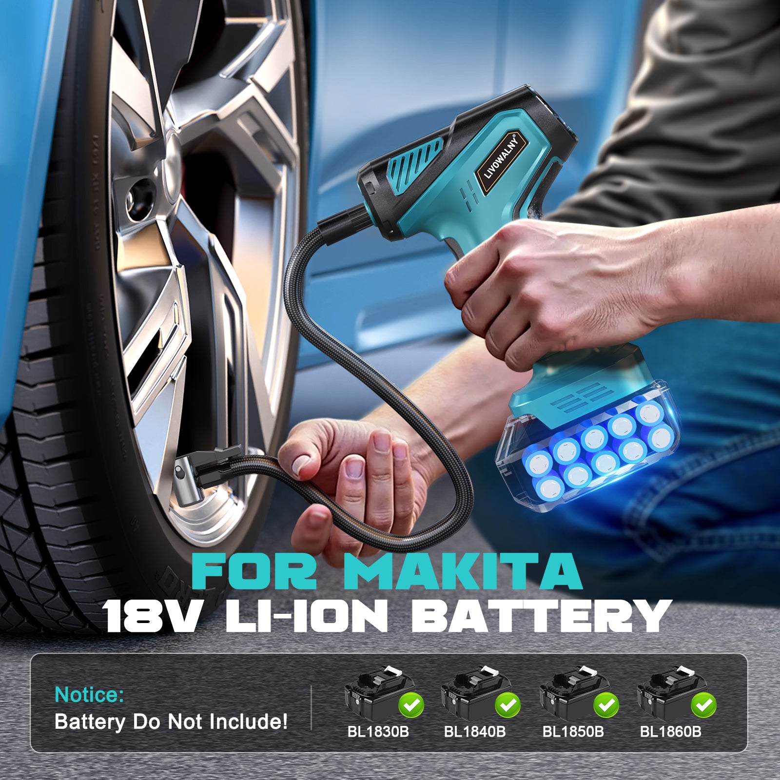 LIVOWALNY 150PSI Cordless Air Pump Compatible With Makita 18V Battery (No Battery)