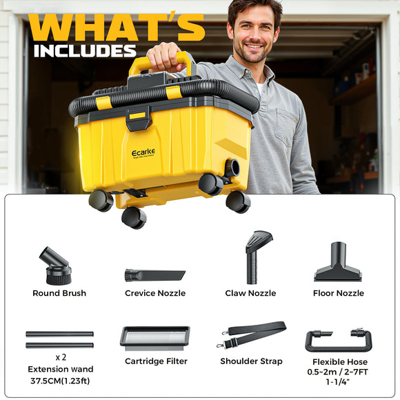Ecarke 2.5-Gal 3-in-1 Cordless Wet/Dry Vacuum for DeWalt 20V Batteries (No Battery)