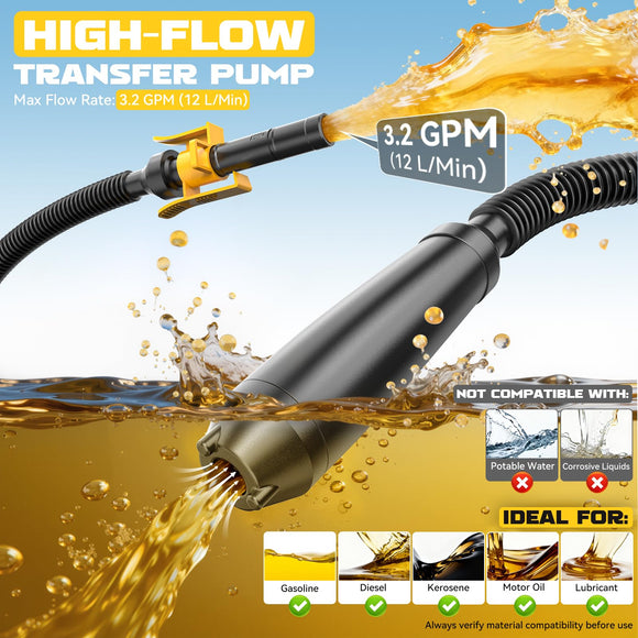 Ecarke Auto Shut-Off 3.2GPM Cordless Fuel Transfer Pump, Compatible with DeWalt 20V Milwaukee 18V Battery (No Battery)