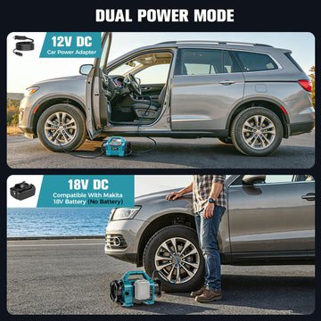 3X Faster Cordless Tire Inflator Air Compressor Pump Compatible With Makita 18V Battery, LIVOWALNY 160PSI 12V DC/18V DC with Pressure Gauge & Deflator for Car, Pickup, Air Mattresses (Tool Only) - 0