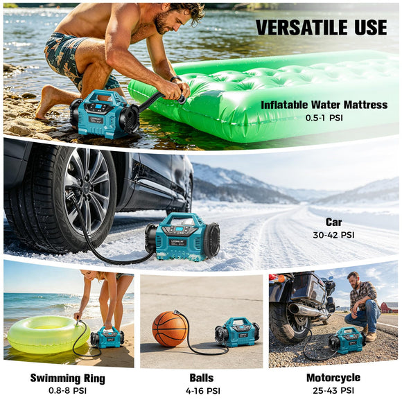 3X Faster Cordless Tire Inflator Air Compressor Pump Compatible With Makita 18V Battery, LIVOWALNY 160PSI 12V DC/18V DC with Pressure Gauge & Deflator for Car, Pickup, Air Mattresses (Tool Only)