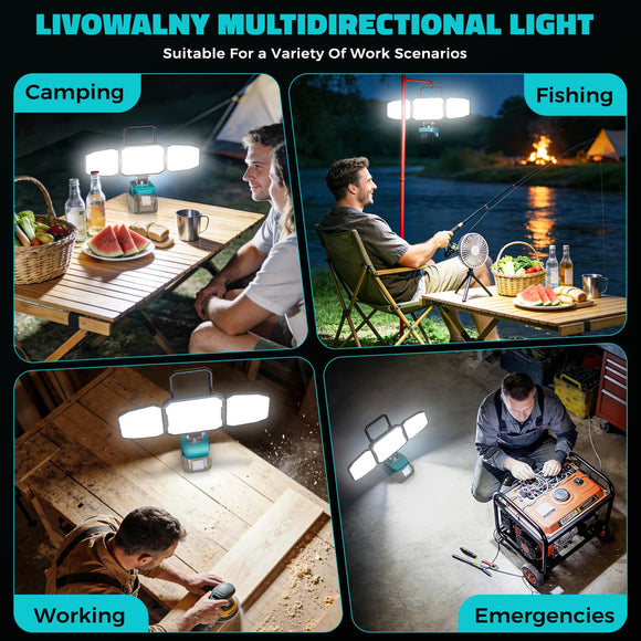 LED Work Light Compatible with MaKita 18V Battery, 150W 15000LM Flood Light, 6500K Daylight 3-Head Adjustable, USB Type-C&2 Brightness Modes Portable Flashlight Job Site Light (Tool Only)