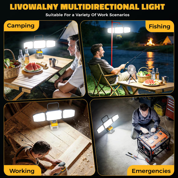 LED Work Light Compatible with DeWalt 20V Battery, 150W 15000LM Flood Light, 6500K Daylight 3-Head Adjustable, USB Type-C&2 Brightness Modes Portable Flashlight Job Site Light (Battery Not Included)