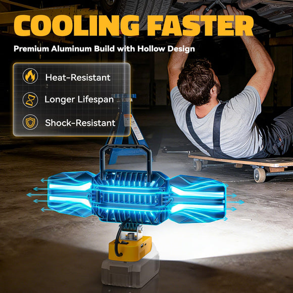 LED Work Light Compatible with DeWalt 20V Battery, 150W 15000LM Flood Light, 6500K Daylight 3-Head Adjustable, USB Type-C&2 Brightness Modes Portable Flashlight Job Site Light (Battery Not Included)
