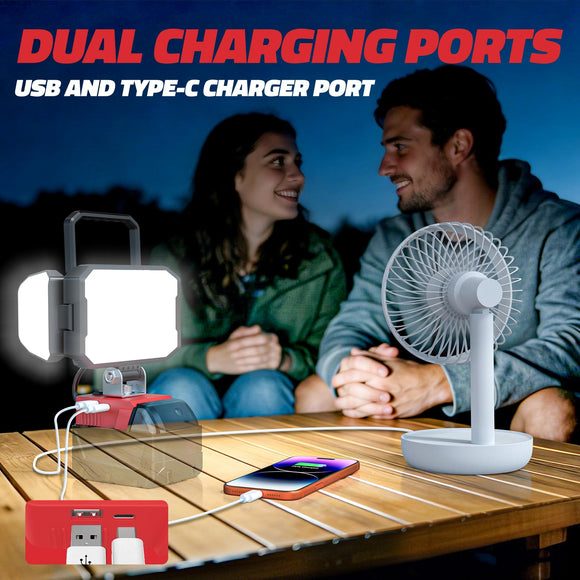 LED Work Light Compatible with Milwaukee 18V Battery, 150W 15000LM Flood Light, 6500K Daylight 3-Head Adjustable, USB Type-C&2 Brightness Modes Portable Flashlight Job Site Light (No Battery)