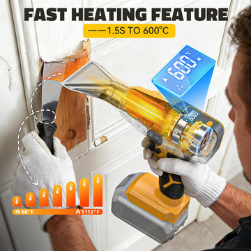 Cordless Heat Gun Compatible with Dewalt 20V Battery 260W High Power Hot Air Gun (68°F-1112°F) & Airflow Control Digital Display for Shrink Wrapping Crafting (Tool Only) - 0