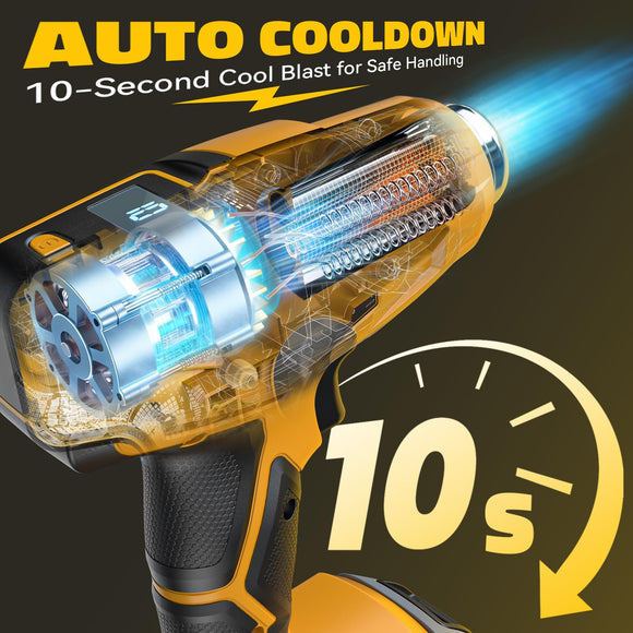 Cordless Heat Gun Compatible with Dewalt 20V Battery 260W High Power Hot Air Gun (68°F-1112°F) & Airflow Control Digital Display for Shrink Wrapping Crafting (Tool Only)
