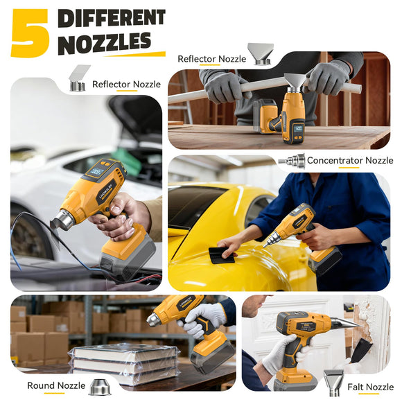 Cordless Heat Gun Compatible with Dewalt 20V Battery 260W High Power Hot Air Gun (68°F-1112°F) & Airflow Control Digital Display for Shrink Wrapping Crafting (Tool Only)