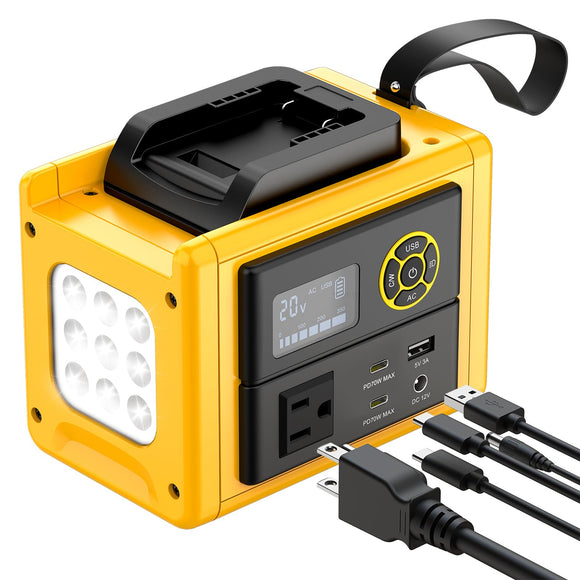 LIVOWALNY 350W Portable Power Inverter Compatible with DeWALT 20V Battery, Compact Station: 2x70W USB-C PD, AC, USB-A, 12V DC, 800lm LED & Display – Camping, Jobsite, Road Trip, Emergency (Tool Only)