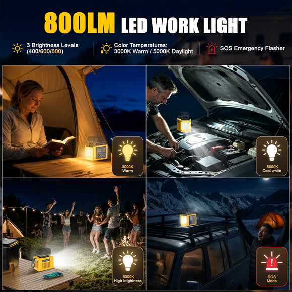 LIVOWALNY 350W Portable Power Inverter Compatible with DeWALT 20V Battery, Compact Station: 2x70W USB-C PD, AC, USB-A, 12V DC, 800lm LED & Display – Camping, Jobsite, Road Trip, Emergency (Tool Only)