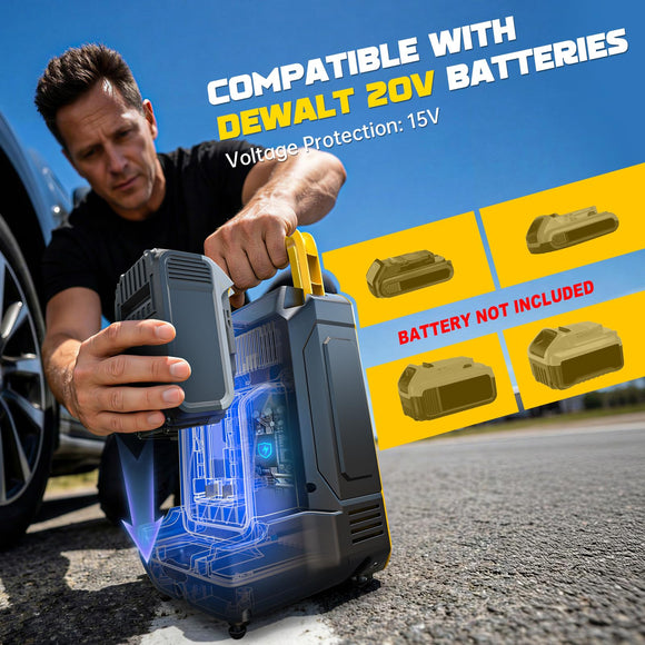 Tire Inflator Air Compressor Compatible with Dewalt 20V Battery, Cordless Bike Pump 160 PSI Car Air Pump with Deflation & LED Lights & Digital LED Display (No Battery)