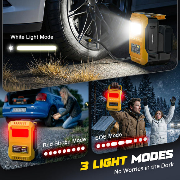 Tire Inflator Air Compressor Compatible with Dewalt 20V Battery, Cordless Bike Pump 160 PSI Car Air Pump with Deflation & LED Lights & Digital LED Display (No Battery)
