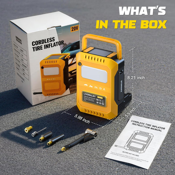 Tire Inflator Air Compressor Compatible with Dewalt 20V Battery, Cordless Bike Pump 160 PSI Car Air Pump with Deflation & LED Lights & Digital LED Display (No Battery)