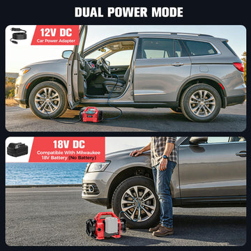 3X Faster Cordless Tire Inflator Air Compressor Pump Compatible With Milwaukee 18V Battery, LIVOWALNY 160PSI 12V DC/18V DC with Pressure Gauge & Deflator for Car, Air Mattresses (Tool Only) - 0
