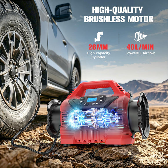 3X Faster Cordless Tire Inflator Air Compressor Pump Compatible With Milwaukee 18V Battery, LIVOWALNY 160PSI 12V DC/18V DC with Pressure Gauge & Deflator for Car, Air Mattresses (Tool Only)