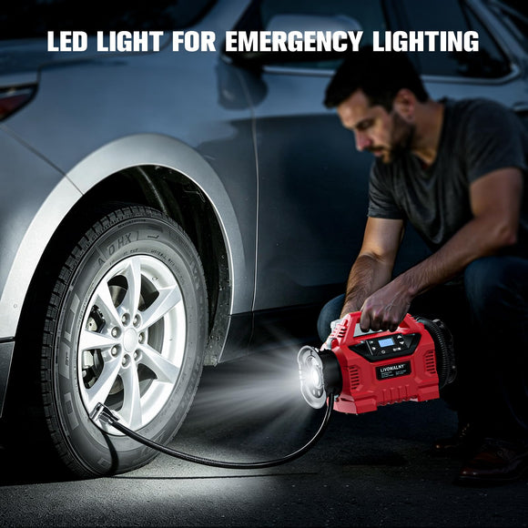 3X Faster Cordless Tire Inflator Air Compressor Pump Compatible With Milwaukee 18V Battery, LIVOWALNY 160PSI 12V DC/18V DC with Pressure Gauge & Deflator for Car, Air Mattresses (Tool Only)