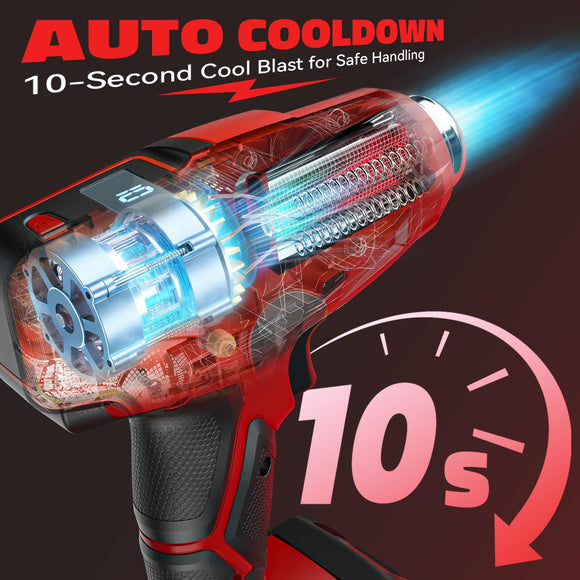 Cordless Heat Gun Compatible with Milwaukee 18V Battery 600℃ High Power Hot Air Gun (68°F-1112°F) & Airflow Control Digital Display (Tool Only)