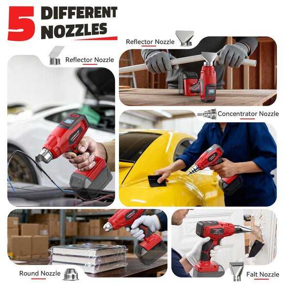 Cordless Heat Gun Compatible with Milwaukee 18V Battery 600℃ High Power Hot Air Gun (68°F-1112°F) & Airflow Control Digital Display (Tool Only)