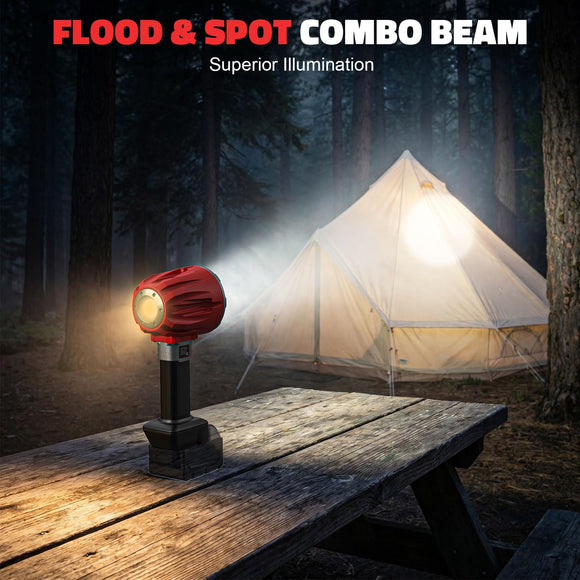 LED Work Light Compatible with Milwaukee 18V Battery, Flashlight & COB Flood Light, 1500LM Ultra Bright, 2 Brightness, 4 Color Temperatures, Red Flashing Warning Light, Battery Protection (Tool Only)