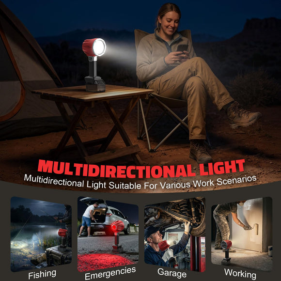 LED Work Light Compatible with Milwaukee 18V Battery, Flashlight & COB Flood Light, 1500LM Ultra Bright, 2 Brightness, 4 Color Temperatures, Red Flashing Warning Light, Battery Protection (Tool Only)