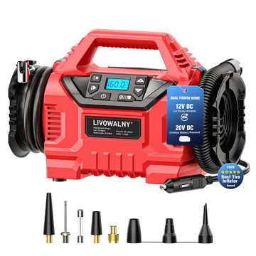 3X Faster Cordless Tire Inflator Air Compressor Pump Compatible With Milwaukee 18V Battery, LIVOWALNY 160PSI 12V DC/18V DC with Pressure Gauge & Deflator for Car, Air Mattresses (Tool Only)