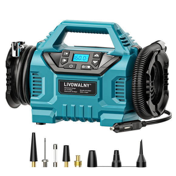 3X Faster Cordless Tire Inflator Air Compressor Pump Compatible With Makita 18V Battery, LIVOWALNY 160PSI 12V DC/18V DC with Pressure Gauge & Deflator for Car, Pickup, Air Mattresses (Tool Only)