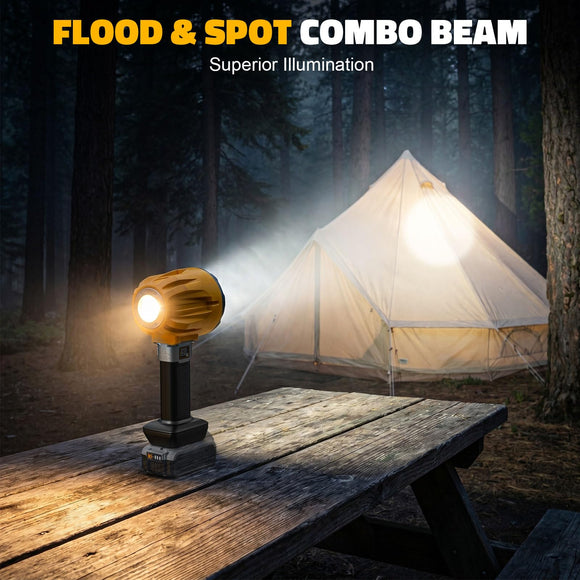 LED Work Light Compatible with DeWalt 20V Battery, Flashlight & COB Flood Light, 1500LM Ultra Bright, 2 Brightness, 4 Color Temperatures, Red Flashing Warning Light, Battery Protection (Tool Only)