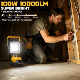 LED Work Light Compatible with DeWalt 20V Battery, 10000LM Cordless Scene Light, 3 Color Temperatures & 4 Brightness Modes, Rotatable Head, Battery Protection, Heat-Resistant Housing (Tool Only) - 0