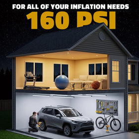 160PSI Cordless Tire Inflator Portable Air Compressor Compatible with Dewalt 20V Battery, LIVOWALNY 12Ft Cord-12V DC-Powered Air Pump with Digital Pressure Gauge, Auto Shut-Off for Car (Tool Only) - 0