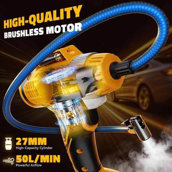 160PSI Cordless Tire Inflator Portable Air Compressor Compatible with Dewalt 20V Battery, LIVOWALNY 12Ft Cord-12V DC-Powered Air Pump with Digital Pressure Gauge, Auto Shut-Off for Car (Tool Only)