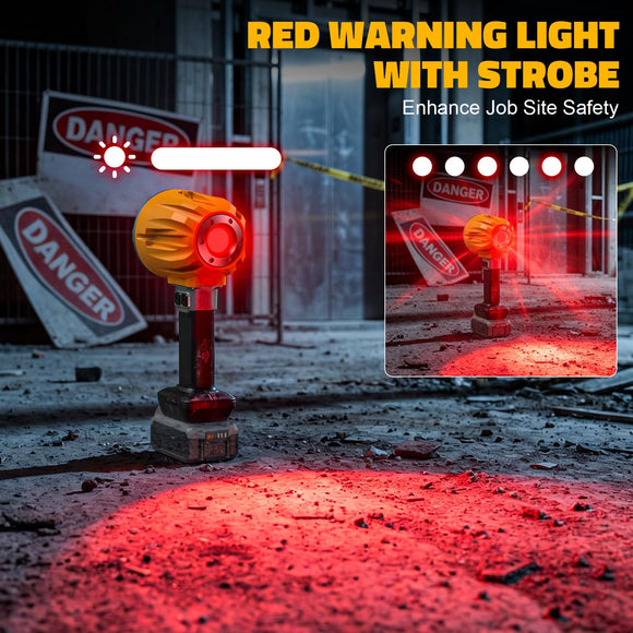 LED Work Light Compatible with DeWalt 20V Battery, Flashlight & COB Flood Light, 1500LM Ultra Bright, 2 Brightness, 4 Color Temperatures, Red Flashing Warning Light, Battery Protection (Tool Only)