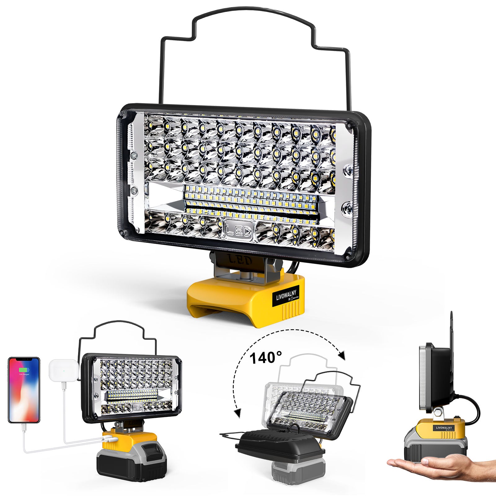 Battery Dewalt 20 Volt Flood Light Rechargeable LED Work Light For