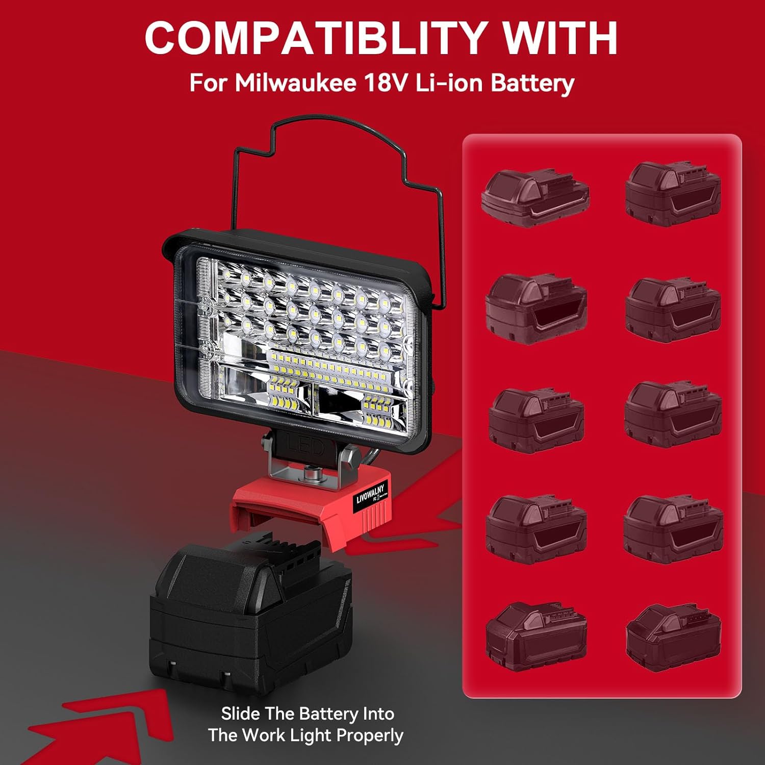 YEX-BUR Cordless LED Work Light For Ryobi 18v Battery, 18W 2000LM Power LED Spot