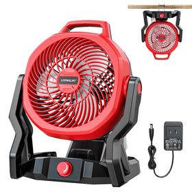 LIVOWALNY Battery Powered Fan Compatible with Milwaukee 18V Battery 3500RPM with AC Adapter Portable Floor Fan with Hook Handle Variable Speed for Camping Jobsite Tent Outdoor (No Battery)