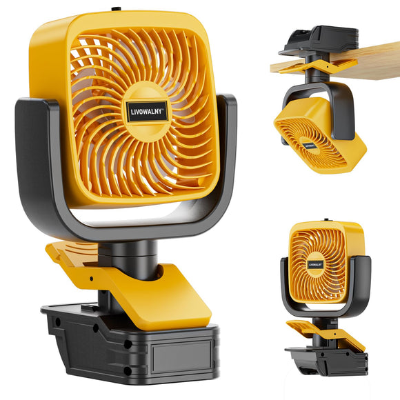 LIVOWALNY Clip Fan Compatible with Dewalt 20V Battery 4" Cordless Portable Clip-On Fan with 3 Speeds & Adjustable Angle for Camping Jobsite Tent Travel Fishing Outdoor (No Battery)